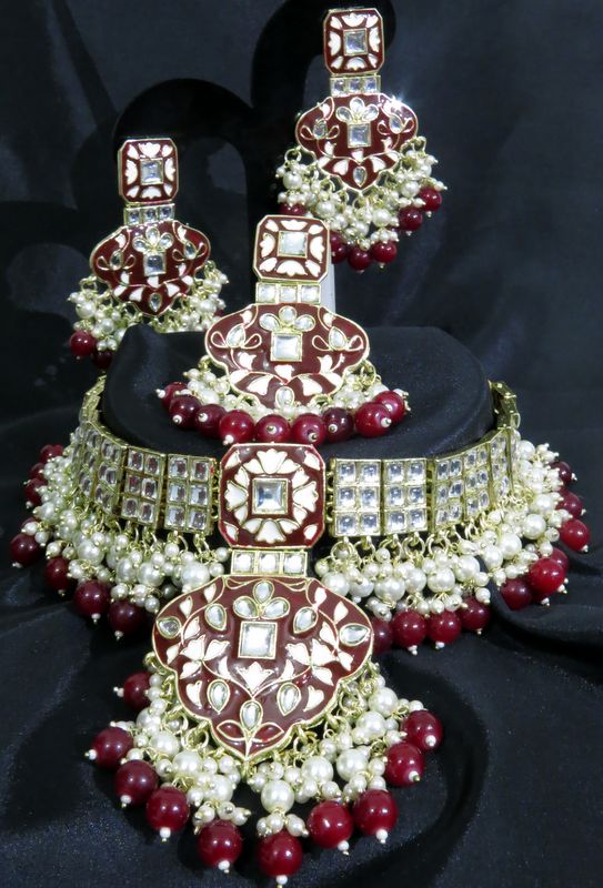 maroon color wedding costume necklace