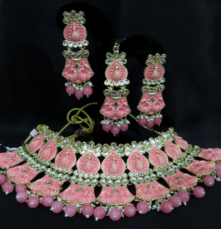 wedding day kundan necklace in pink