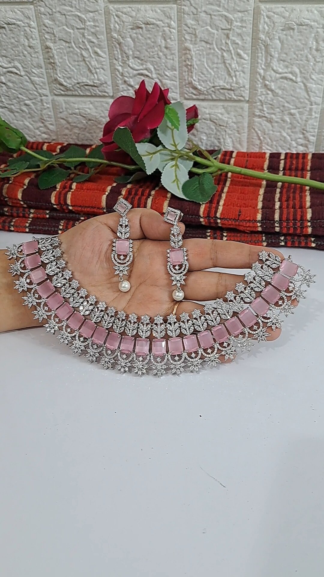 pink wedding necklace