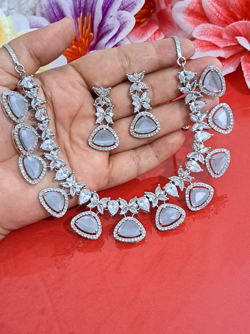 cubic zircon grey fashion statement jewellery