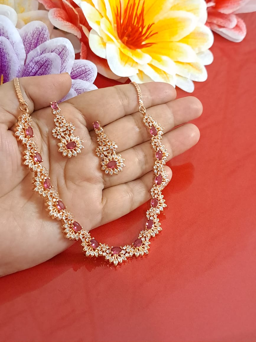 budget red American diamond necklace set