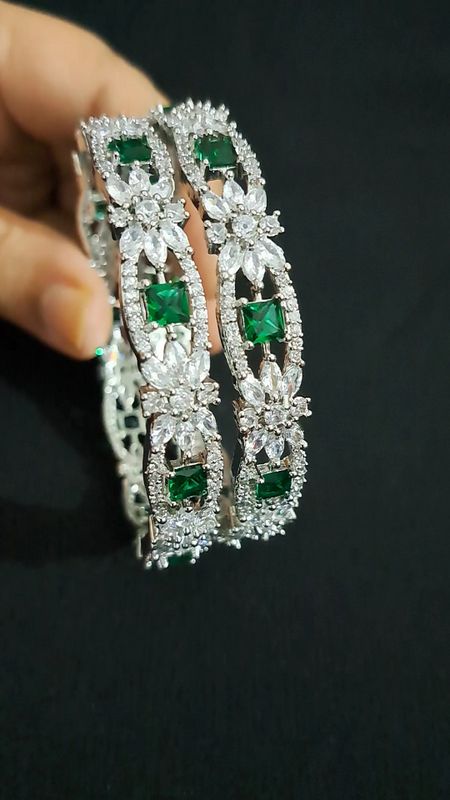 2 pc Cubic Zirconia Bangles with green stones