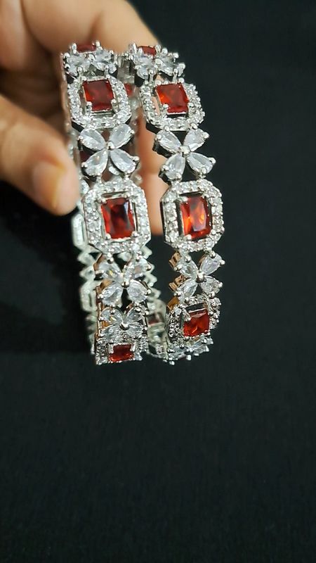 Cubic Zirconia Bangles With Red Stones
