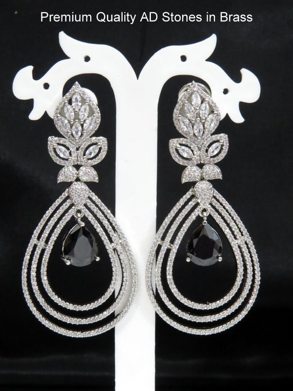 long drop earring silver black