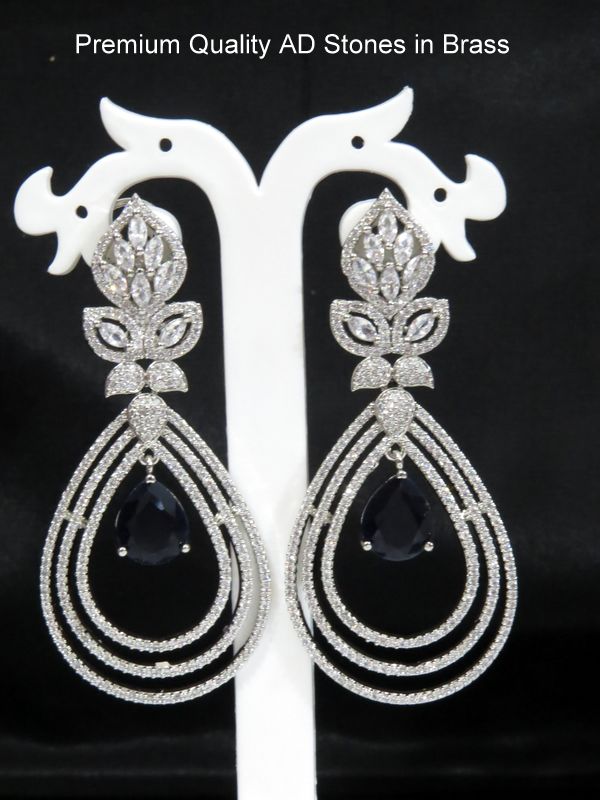 long drop silver dark blue earring for wedding occassions