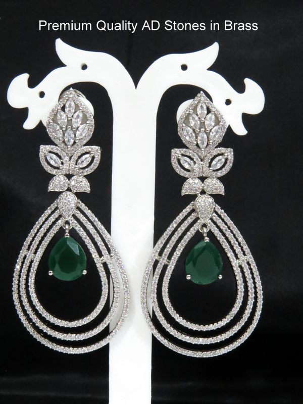 long drop earring silver green