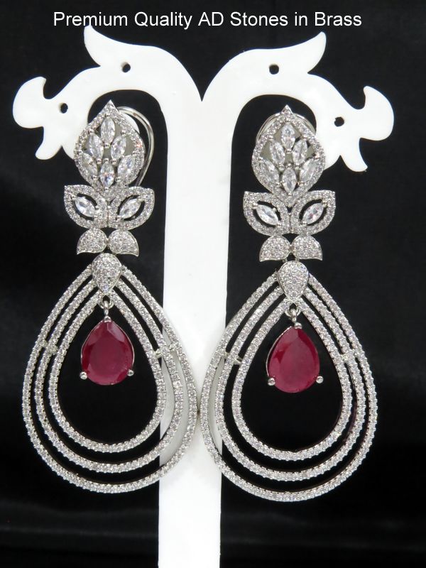 long drop earring silver magenta