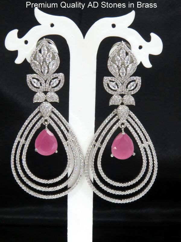 long drop earring silver pink