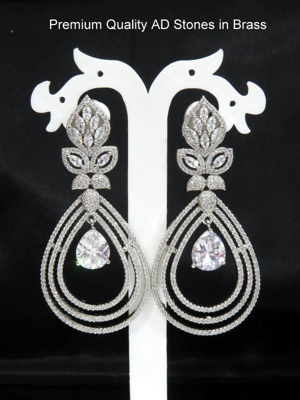 long drop earring silver white