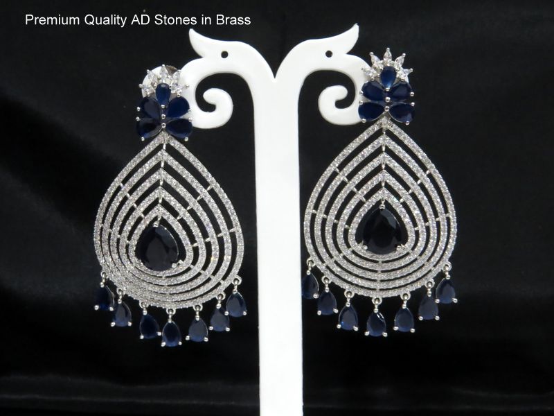 summer big dangling earrings silver blue