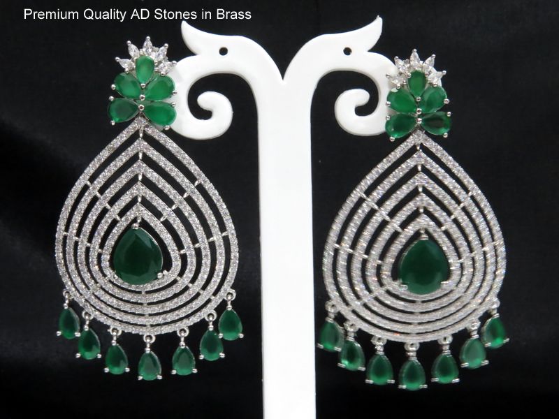 summer big dangling earrings silver green