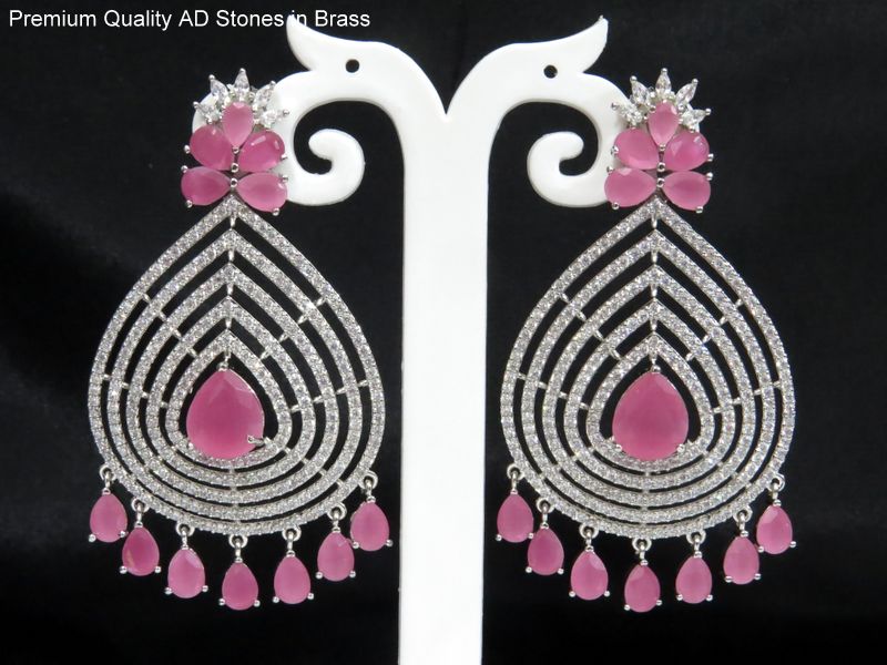 summer big dangling earrings silver pink