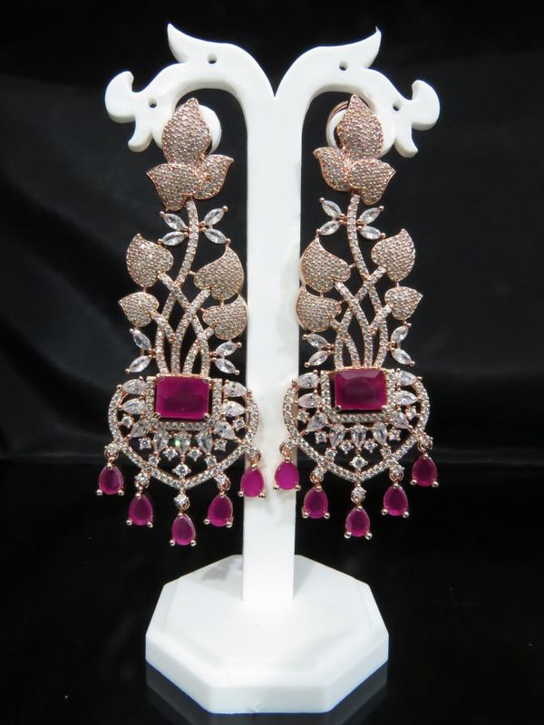 slim and long earrings magenta