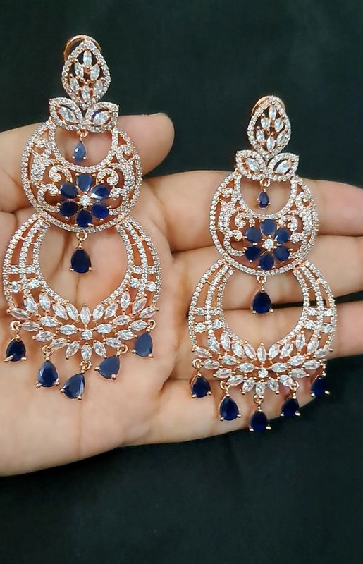 big earrings partywear blue