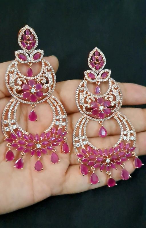 big earrings partywear magenta