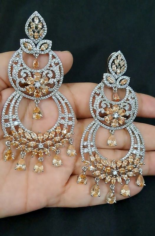 big partywear earrings silver brown