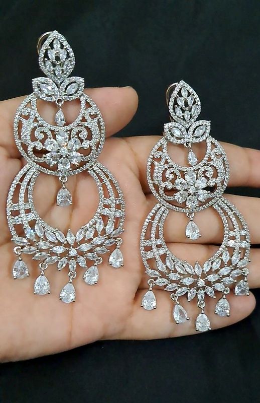 big partywear earrings silver white