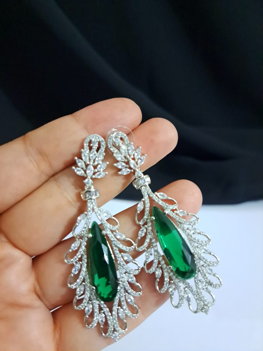 Buy CZ Earrings for Women Online in silver green