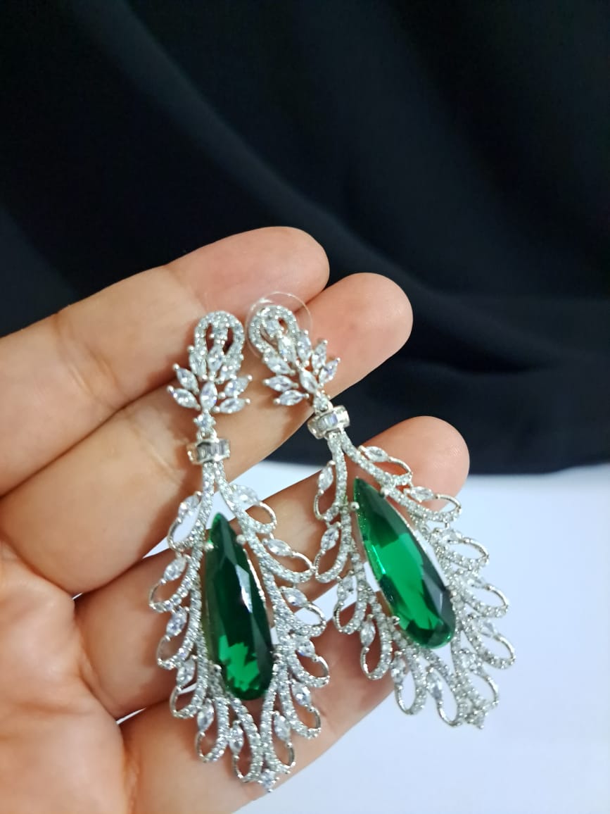 Buy CZ Earrings for Women Online in silver green