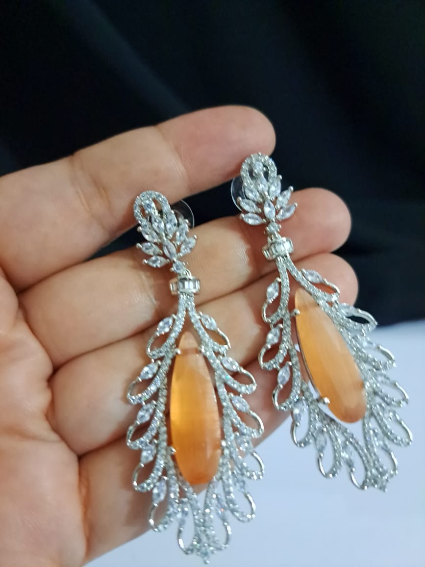Buy CZ Earrings for Women Online in silver orange