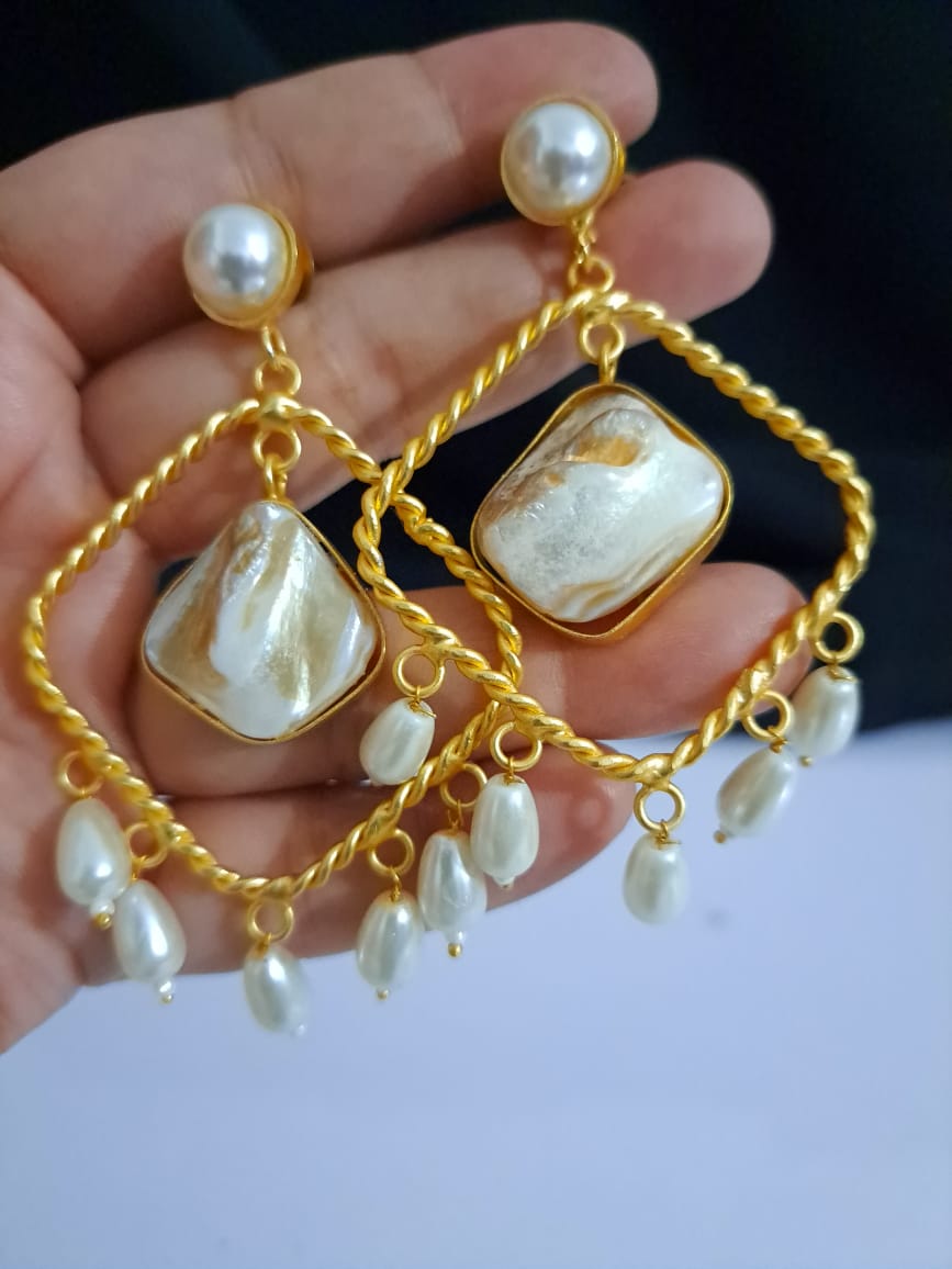 Big dangling stone Pearl Earrings