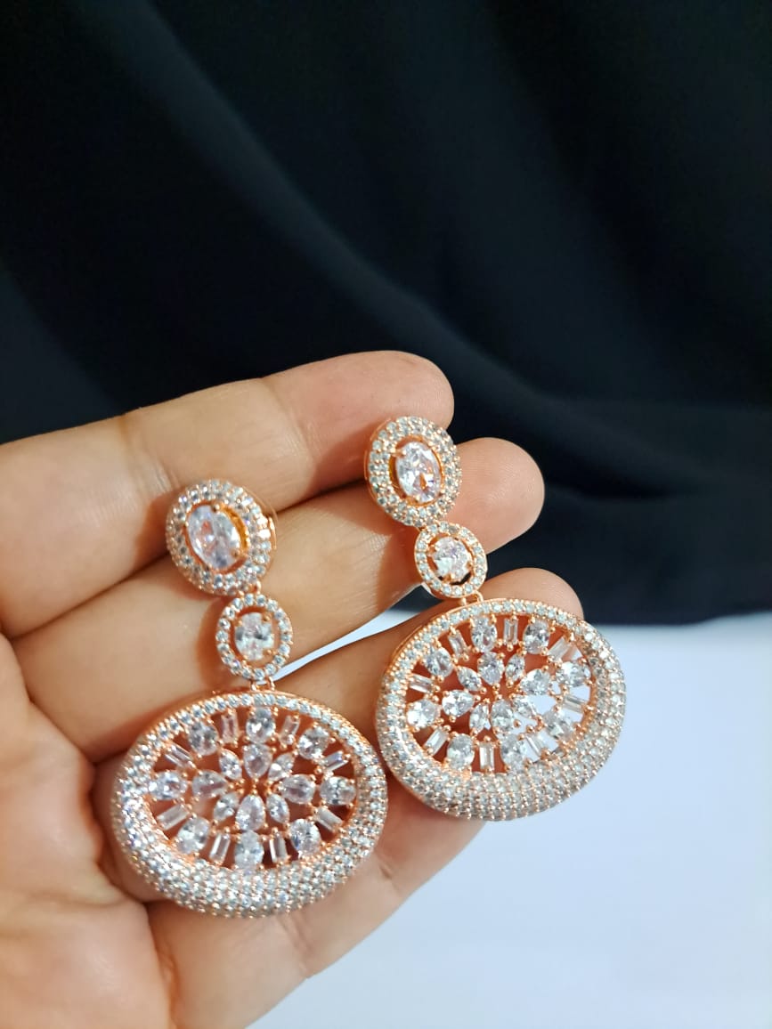 Fashion Rose Gold Dangling Earrings in White