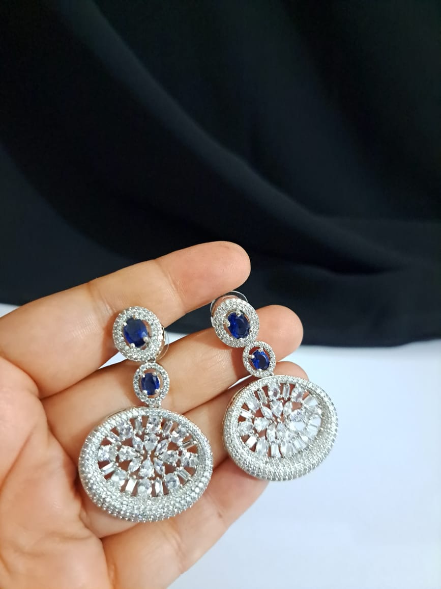 Fashion Silver Dangling Earrings in dark blue