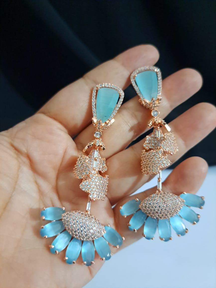 Fashion Bollywood Traditional Indian Wedding Gold Plated Long Dangler  Jhumki Earrings For Women Girls Shining Stone  Sky Blue 