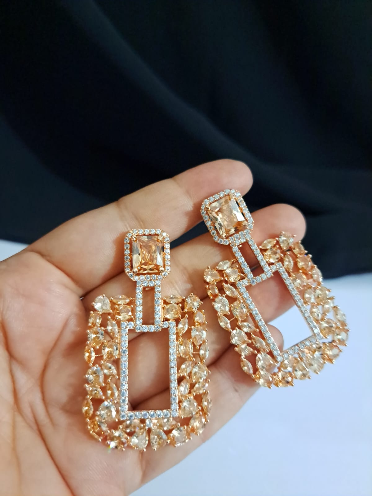 AD Rose Golden Rectangle Drop Earrings