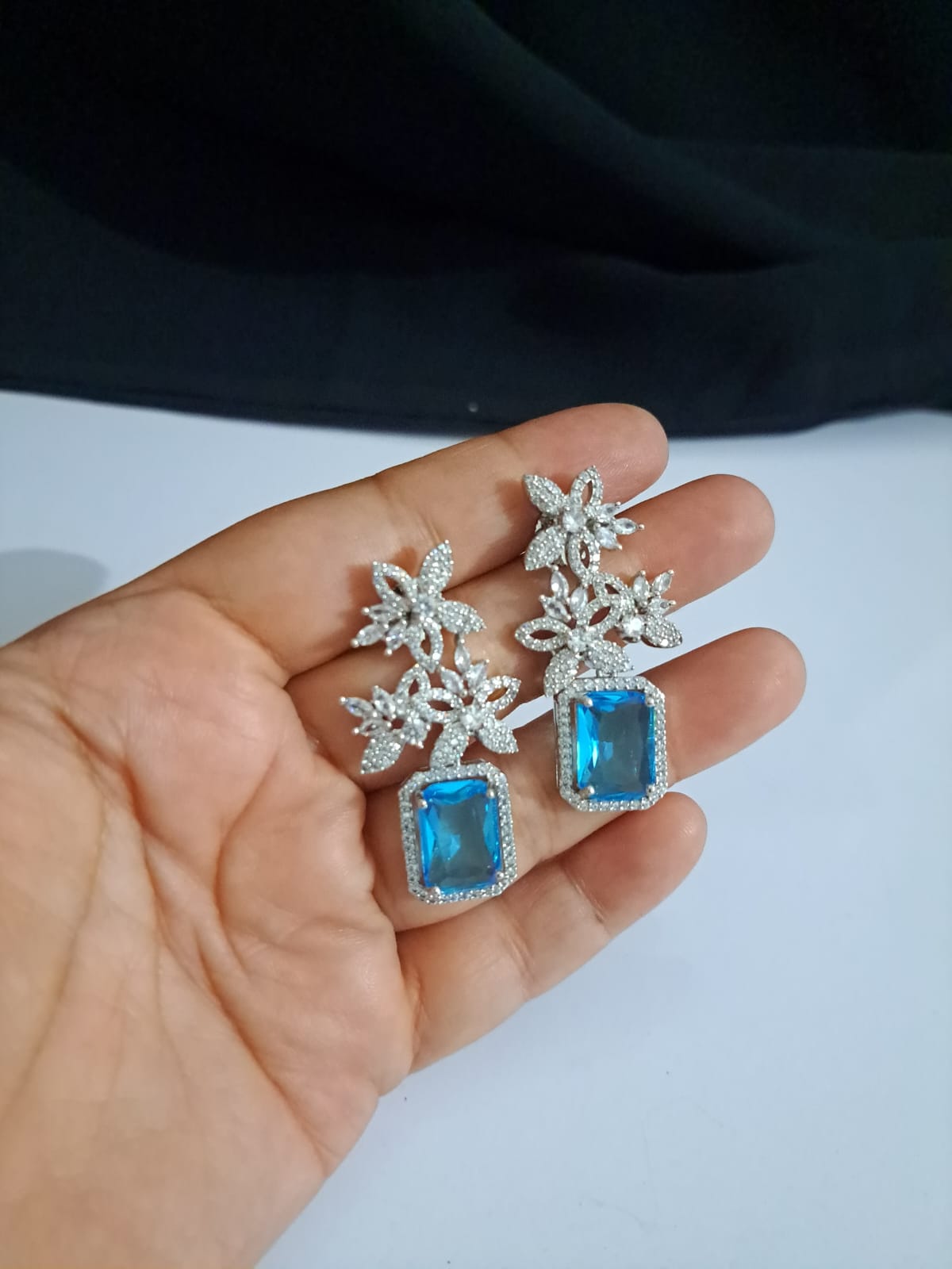 Silver Light blue dangling Earrings