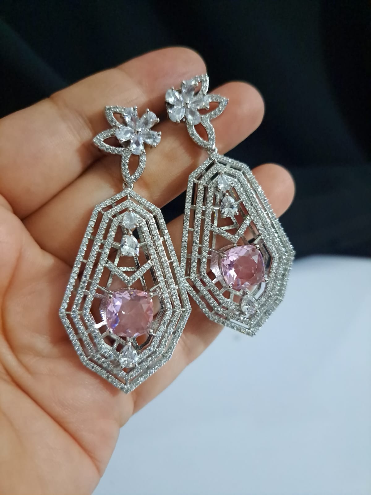 Buy long partywear dangling earrings in pink