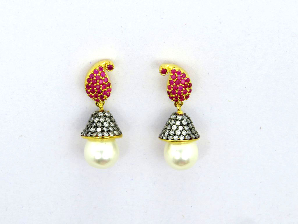 very small ad jhumki earrings with pearl