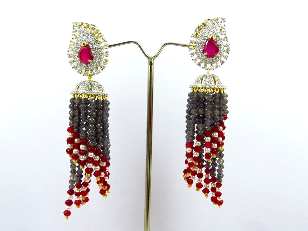 jhumki earrings with multi bead work grey
