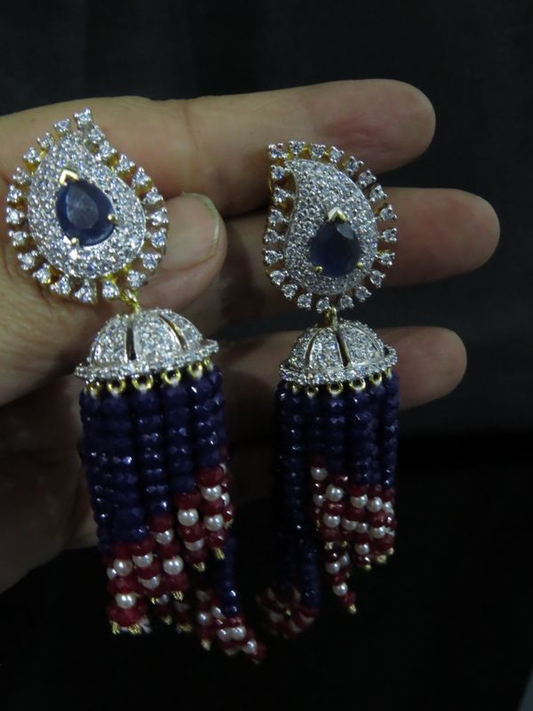 jhumki earrings with multi bead work blue