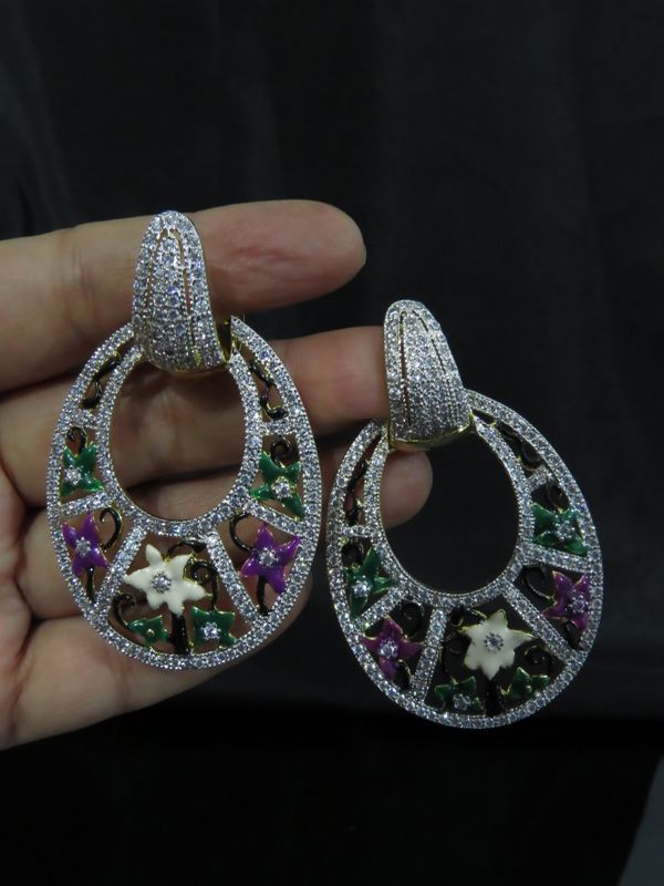 Big size AD earrings in meena