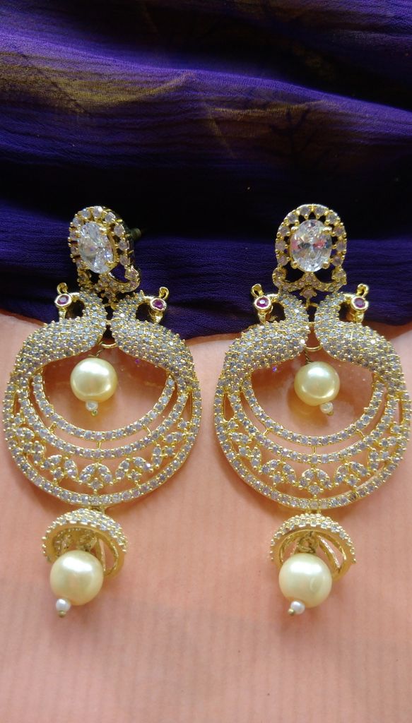 Long Peacock American Diamond earrings