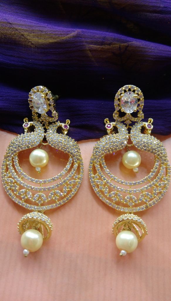 Long Peacock American Diamond earrings