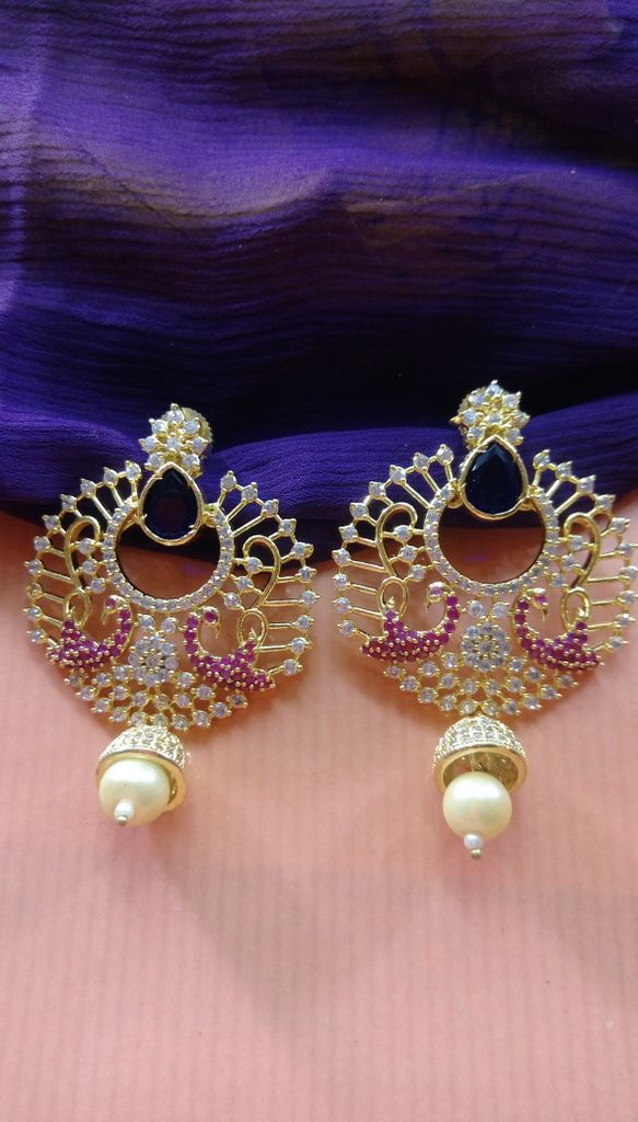 Peacock style american diamond earrings
