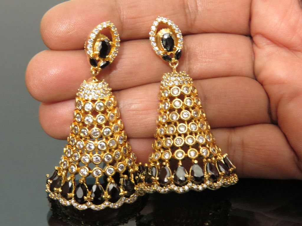 Half jhumki AD earrings black