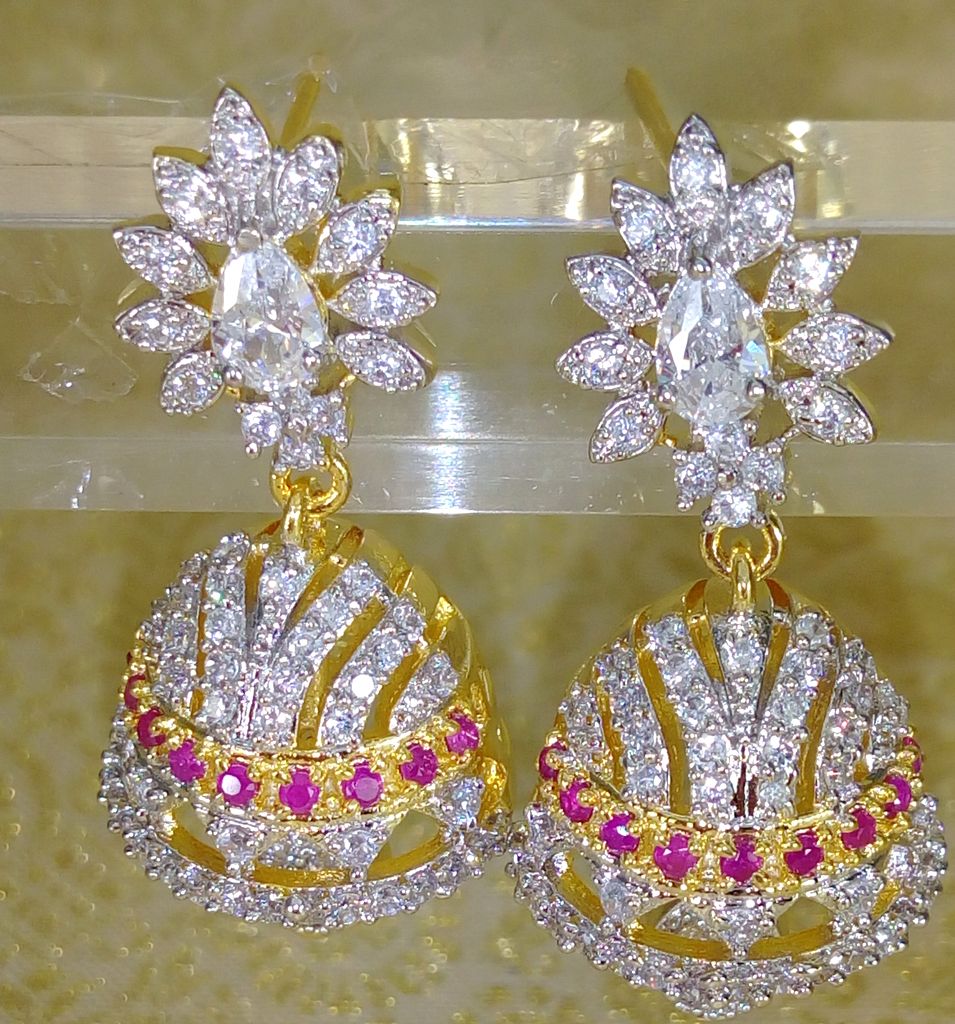 small jhumki earrings ruby white golden