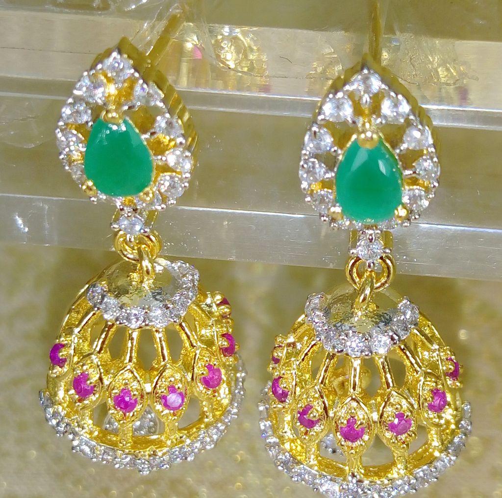 small jhumki earrings ruby green