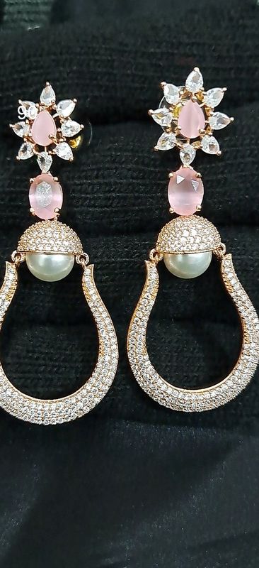 Jhumki AD Earrings in pink