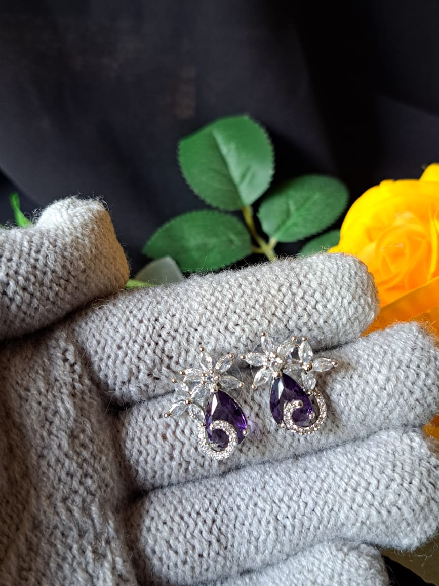 Small Zircon Earrings|Tops|Studs in violet