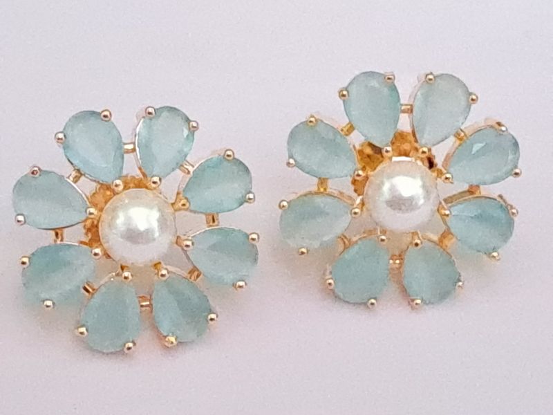 Floral CZ Designer Stud Golden Earrings