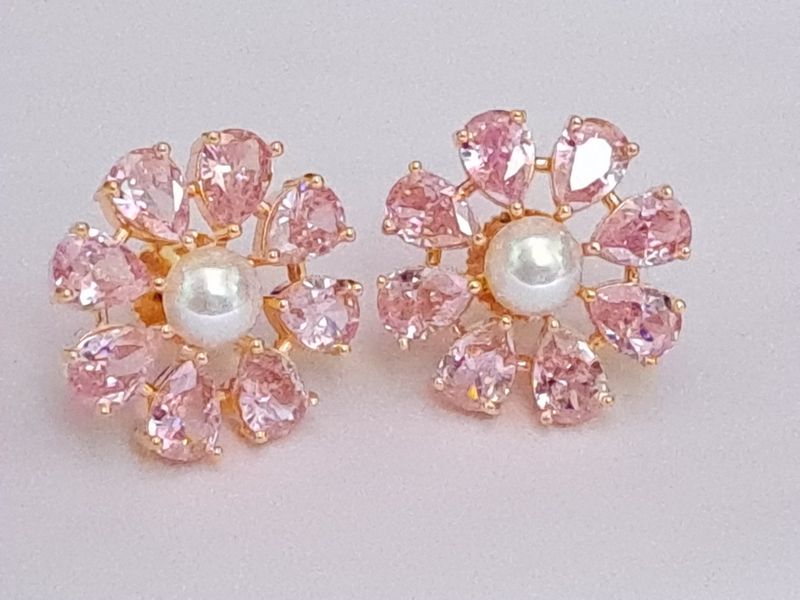 floral designer stud golden pink