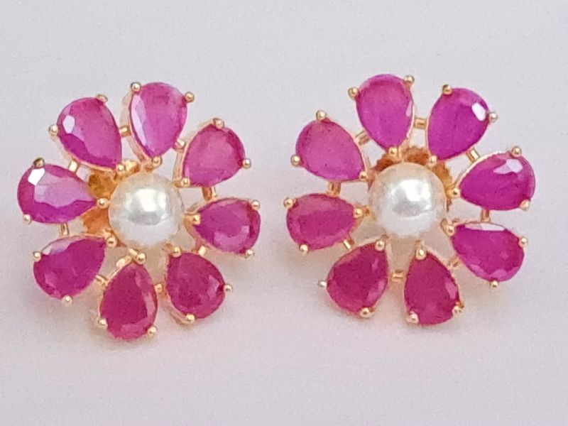 floral designer stud golden ruby