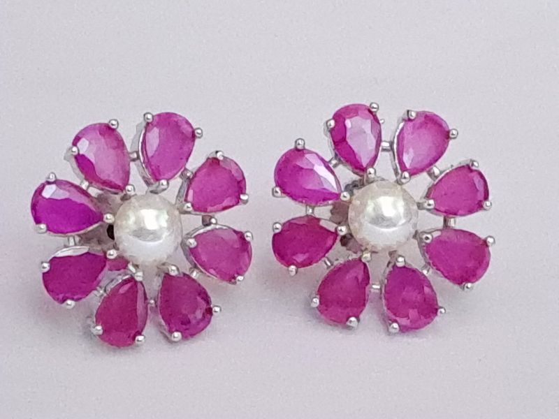 floral designer stud silver ruby