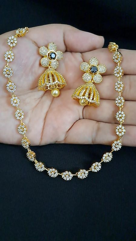 single line designer chain with jhumki earrings