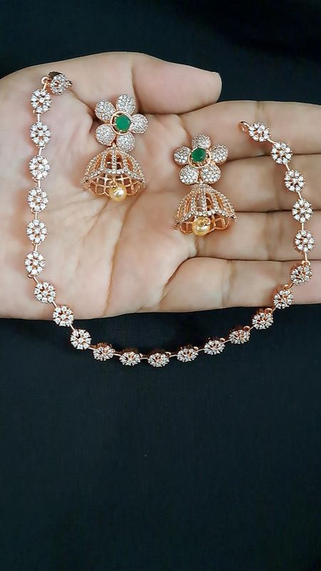 floral designer chain with jhumki earrings