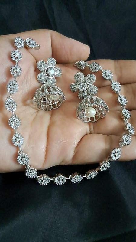 silver ad chain with jhumki earrings